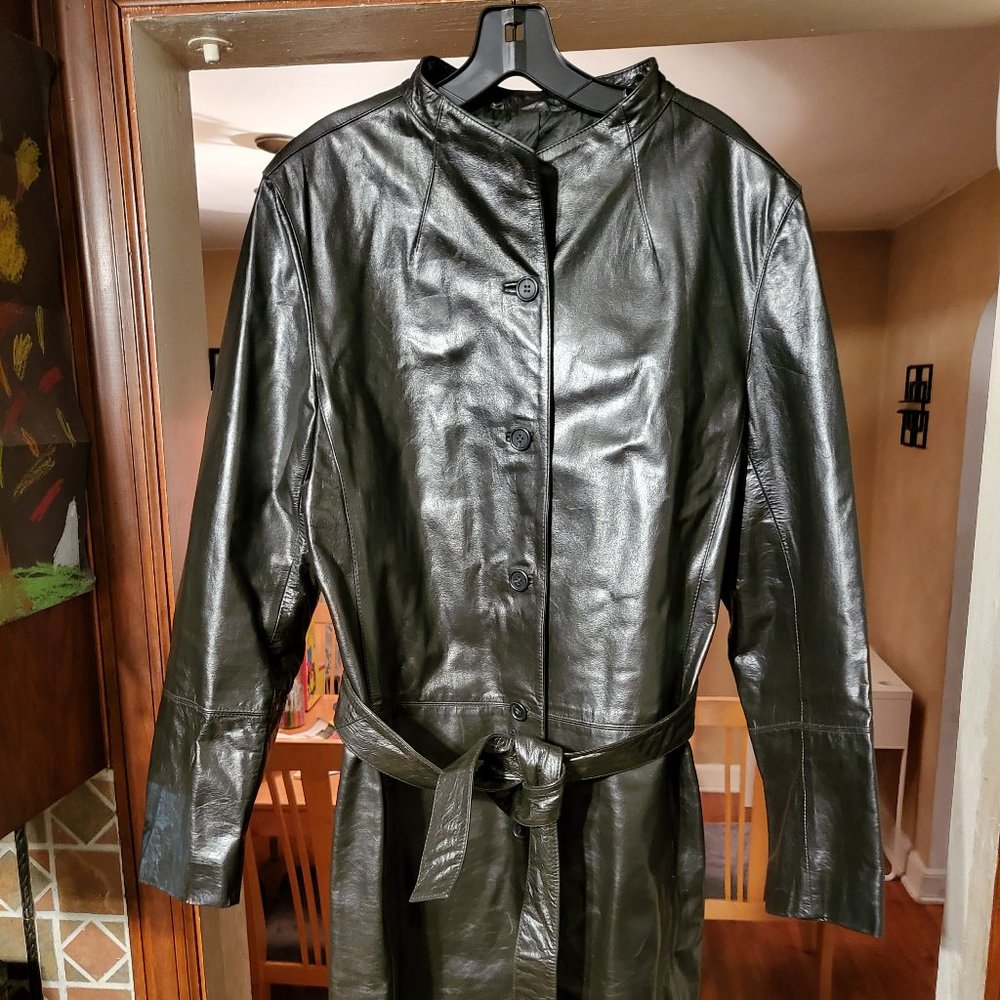 Vintage Anne Klein 2 full body leather trench jacket